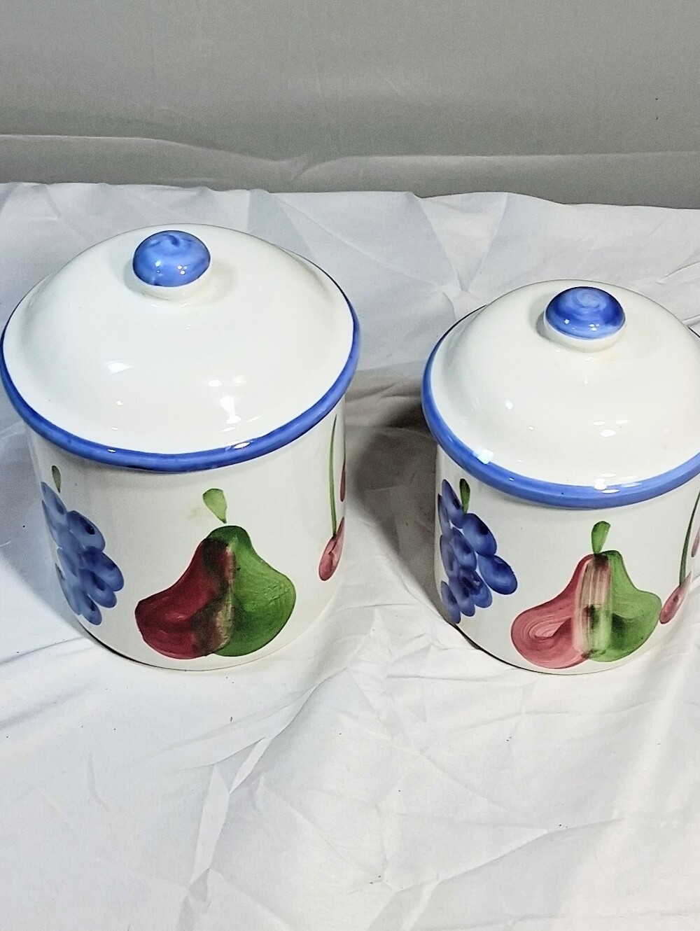 Set Of 2 Certified International Lidded Handpainted Portugal Kitchen Canisters
